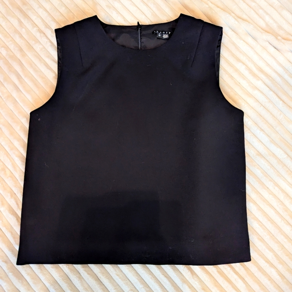 Theory black sleeveless top petite